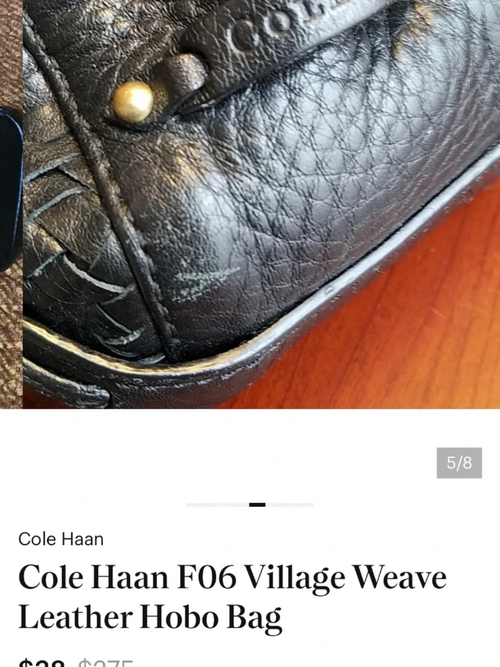 Cole Haan Village Weave Black Pebbled Leather Bag with Antiqued Brassy Trim